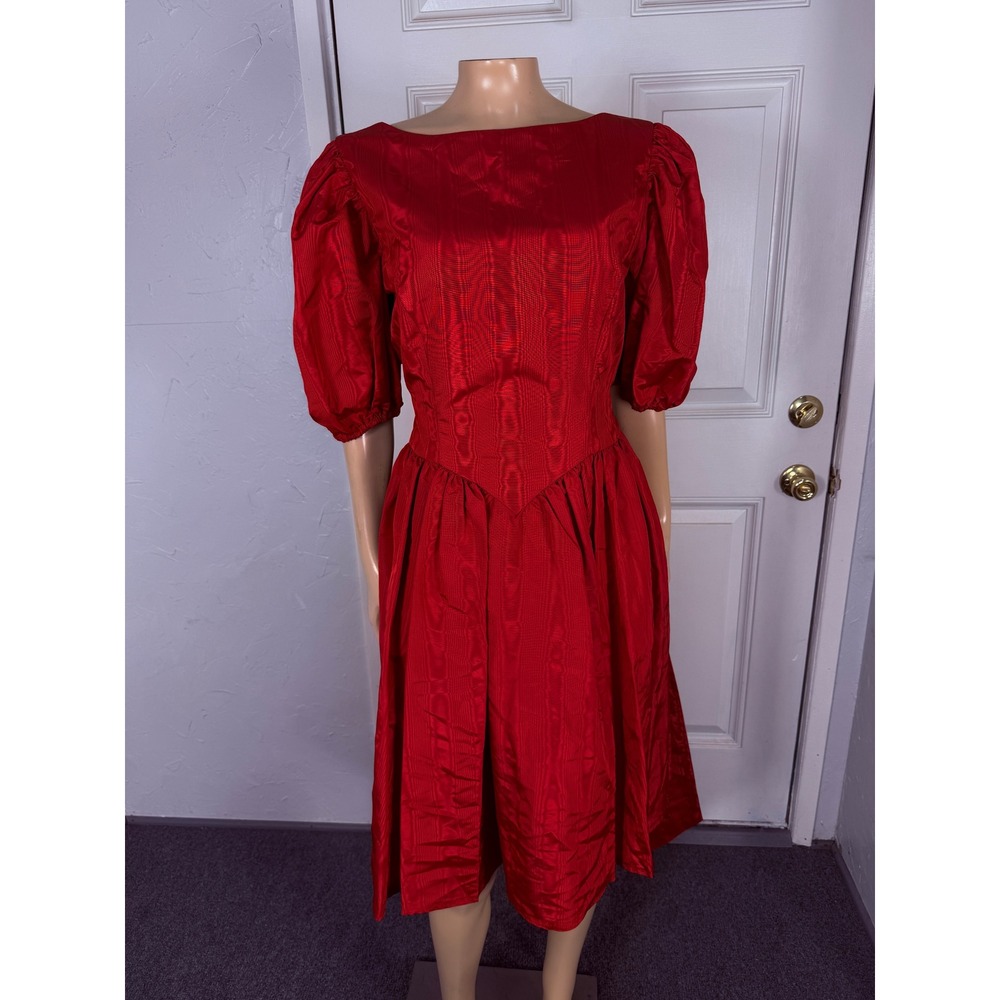 Vintage 70s 80s Puff Sleeve Prom Dress Formal Party Maxi Acetate Evening P3-21